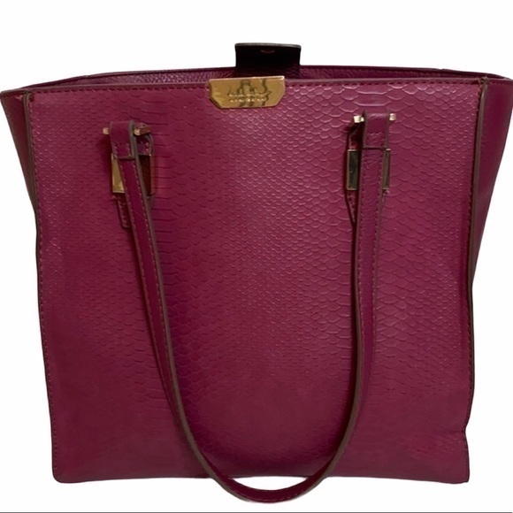 Nicole Miller Handbags - Nicole Miller Dark Pink Faux Snakeskin Bag